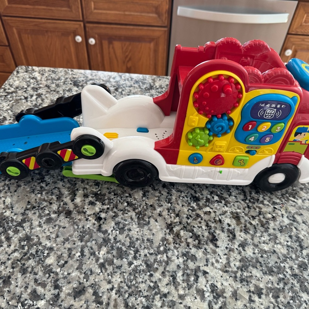 Vtech Interactive Red and White Kids Tow Truck Toy with Activity Panel